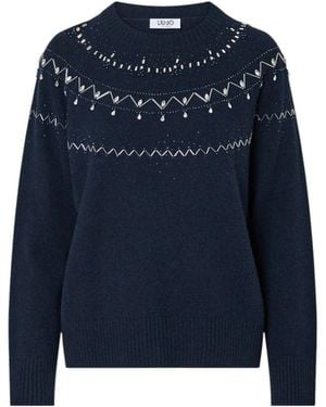 Liu Jo Strickpullover Mit Rundhalsausschnitt Und Schmuckstein-Verzierung - Blau