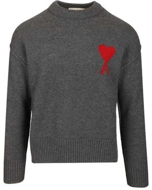 Ami Paris Round-Neck Knitwear - Gris