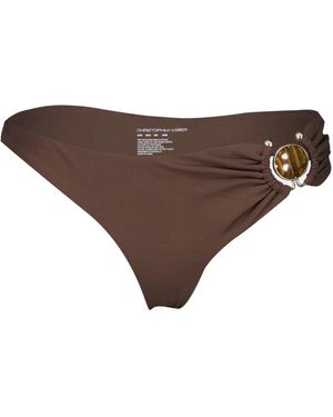 Christopher Esber Badmode ,Bruin ,Katoen Mineral Stone Side Ruched High Brief