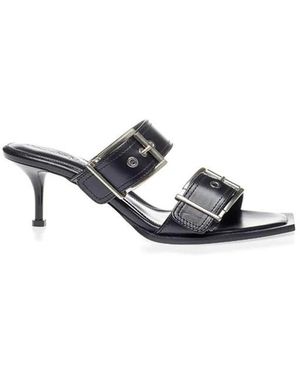McQueen Schoenen ,Zwart ,Leer Stijlvolle Zwarte Leren Sandalen - Wit