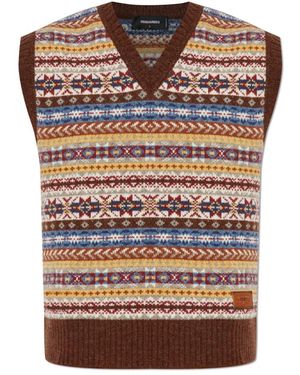 DSquared² Truien & Vesten ,Veelkleurig ,Wol Wollen Vest - Bruin