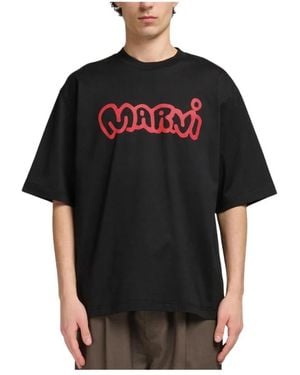 Marni Schwarzes T-Shirt Mit Abfallender Schulter Und Rundhalsausschnitt