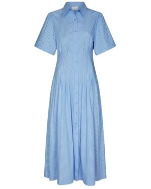 Neo Noir Baia Stripe Poplin Dress - Blau