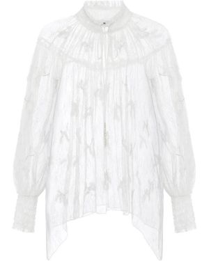 Elisabetta Franchi Overhemden ,Polyester Blouse Van Kantstof Met Ruches - Wit