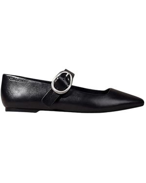 Calvin Klein Schoenen ,Zwart ,Katoen Squared Ballerina Mj Lth Hdw