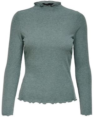 ONLY Truien & Vesten ,Groen ,Polyester Mock Neck Ribgebreide Top Met Lange Mouwen