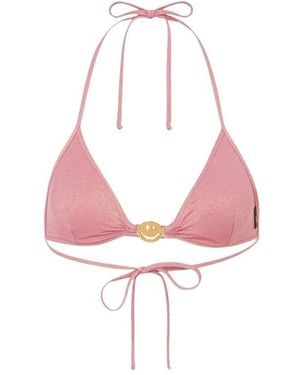 Moschino Badmode ,Roze ,Polyester Smiley Lurex Jersey Triangel Bikinitop