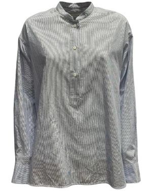 Lis Lareida Overhemden ,Blauw ,Katoen Gestreepte Blouse Met Opstaande Kraag - Grijs