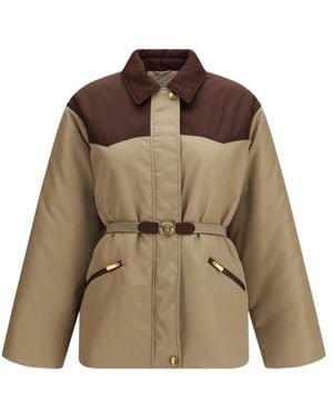 Versace Belted Coats - Brown
