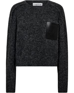 Haute L'Amitié Truien & Vesten ,Grijs ,Wol Cash Stripe Short-Sleeve O-Neck Knit - Zwart
