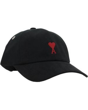 Ami Paris Schwarze baumwoll-baseballkappe mit stickerei