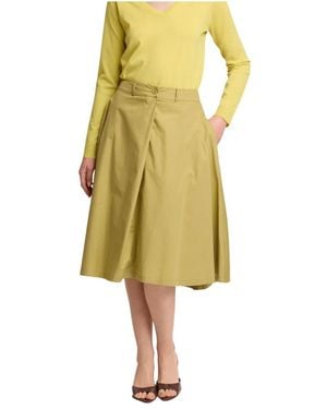 Kocca Rokken ,Groen ,Flowing Mid Length Pleated Skirt - Geel