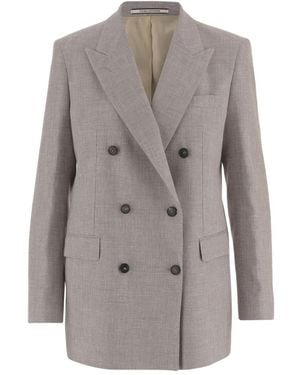 Tagliatore Double-Breasted Linnen En Katoenen Jas - Grijs