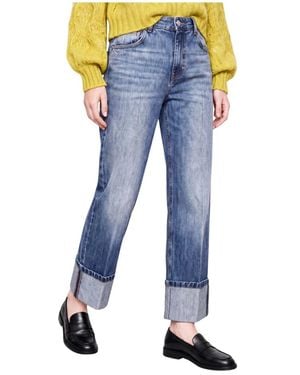 Kocca Jeans ,Blauw ,Katoen Jeans Met Hoge Taille En Omgeslagen Zomen Met Studs