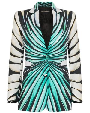 Roberto Cavalli Jassen ,Veelkleurig ,Leer Zijden Ray Of Sea Print Jas - Groen