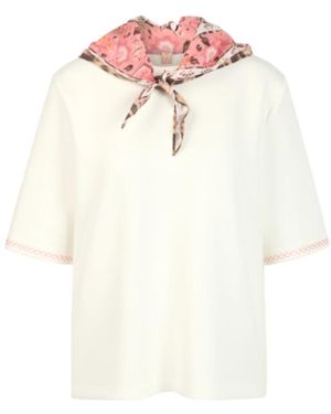 Marc Cain Tops ,Wit ,Katoen T-Shirt Met Halflange Mouwen En Sjaaldetail Bij De Hals