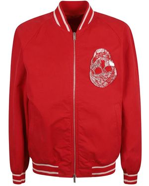 McQueen Skull-Appliqué Bomber Jacket - Red