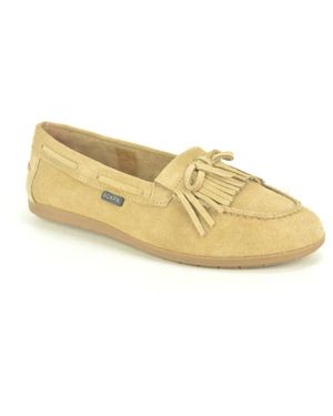 Scapa Schoenen ,Bruin ,Suède Daim Loafer + Frangels - Geel