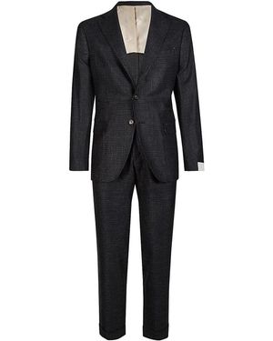 Eleventy Slim Fit Wolle Seide Leinen Anzug - Schwarz