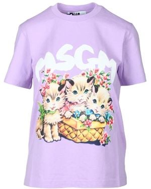 MSGM Baumwoll-T-Shirt Mit Einzigartigem Design - Lila