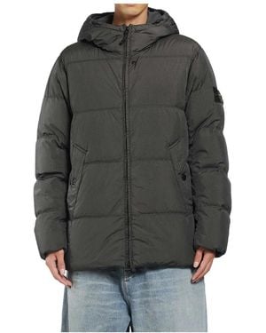 Stone Island Jassen ,Grijs ,Leer Crinkle Reps R-Ny Jas