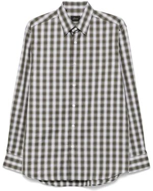 Brioni Geruite Blouse Met Lange Mouwen En Knopen - Grijs