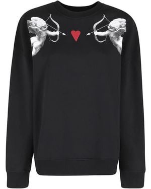 Fiorucci Hoodies & Sweatvesten ,Zwart ,Katoen Cupid Relaxed Crewneck Sweatshirt