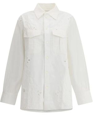 Marine Serre Overhemden ,Wit ,Katoen Sangallo Shirt Met Iconisch Borduursel