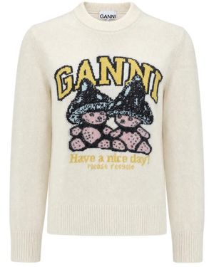 Ganni Rundhals-Strickware - Weiß