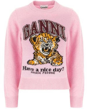 Ganni Round-Neck Knitwear - Pink