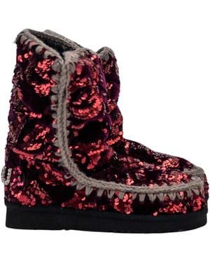Mou Botas Eskimo Moradas De Terciopelo Con Tachuelas Y Lentejuelas, Mujer, Talla - Rojo