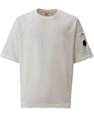 C.P. Company Tops ,Wit ,Katoen Light Fleece Short Sleeve Sweatshirt - Grijs