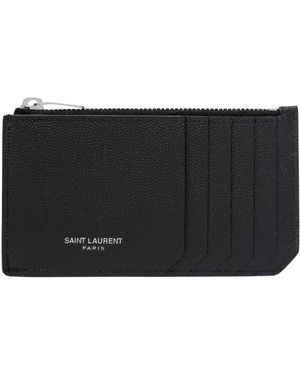 Saint Laurent Accessoires ,Zwart ,Leer Zipped Card Case