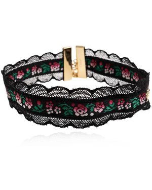 Chloé Accessoires ,Zwart ,Polyester Folk Ketting Met Bloemendessin