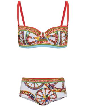 Dolce & Gabbana Badmode ,Veelkleurig ,Zwemset Met Carretto-Print - Wit
