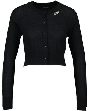 Simone Rocha Embellished Cropped Merino Silk Cardigan - Zwart