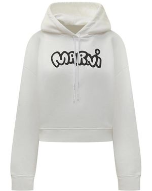 Marni Hoodies & Sweatvesten ,Wit ,Katoen Logo Hoodie - Grijs