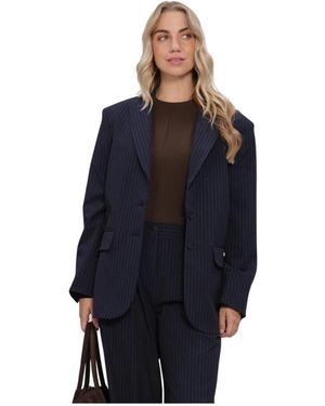 Summum Jassen ,Blauw ,Polyester Blazer Viscose Blend Stripe