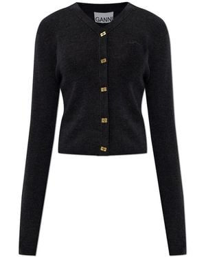 Ganni Wollen Cardigan Met Geborduurd Logo - Zwart
