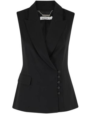 Jonathan Simkhai Zwart Revers Mouw V-Hals Blazer Vest