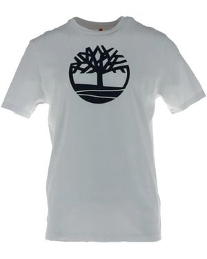 Timberland Tops ,Wit ,Katoen Bedrukte T-Shirt Met Ronde Hals En Korte Mouwen - Grijs