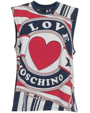 Moschino Canotta in cotone con logo - Rosso