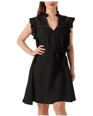 Minus Kleedjes ,Zwart ,Denim Elegante Korte Jurk Voor Vrouwen