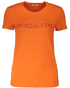 Patrizia Pepe Camiseta Naranja De Manga Corta Con Logo De Pedrería, Mujer, Talla