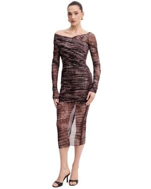 Elisabetta Franchi Kleedjes ,Veelkleurig ,Polyester Asymmetrische Halslijn Midi Jurk - Rood