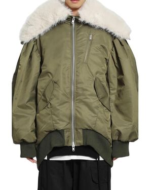 Simone Rocha Oversized Split Faux Fur Hood Bomberjack - Groen