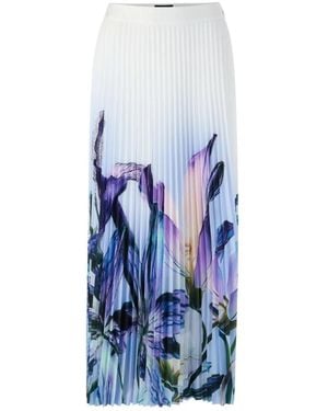 Marc Cain Falten Midi Rock Mit Lilien-Print - Blau