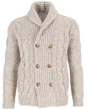 SETTEFILI CASHMERE Cardigan Bottoni Treccia Doppio Petto-Knit - Wit