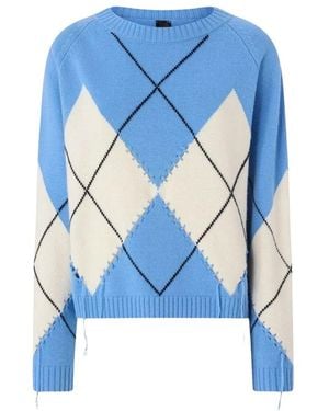 Pinko Truien & Vesten ,Blauw ,Wol Berna Pull Argyle Traforato