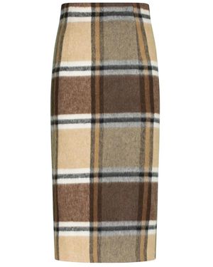 Nicowa Rokken ,Bruin ,Wol Geruite Kokerrok Lanowa - Naturel